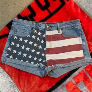 American Flag Denim Shorts
